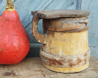 Wooden mug XXL Tankard Antique wood box Rustic cottage Kitchen decor Cabin Vintage table centerpiece Farmhouse antiques