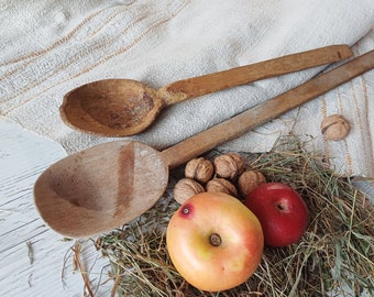 Large wooden spoons Shipherd's spoon set Hand carved wood Rustic kitchen Country cottage  Primitive tramp cave decor Farmhouse spoon set