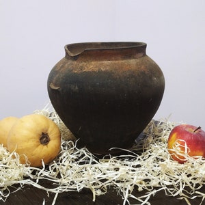 Antique crock vase Pottery anniversary gifts Primitive antiques clay vase Wabi sabi ceramics Country jar Rustic home decor Farmhouse kitchen