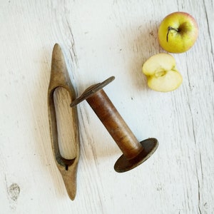 Parts of Antique Spinning Wheel Set of two pieces Fibre arts Wooden spinning wheel Weaving Looming tools Primitive tool Rustic wood decor