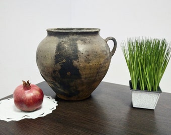 Clay pot Antique crock Vintage vase Farmhouse Ceramic Ukrainian planter Rustic pottery Anniversary gifts Primitive antiques Country decor