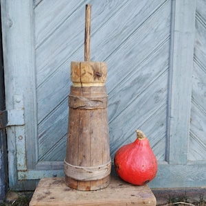 Vintage butter churn Large wooden churn Antique wood Primitive kitchen Country cottage Farmhouse antiques Rustic home decor Full set
