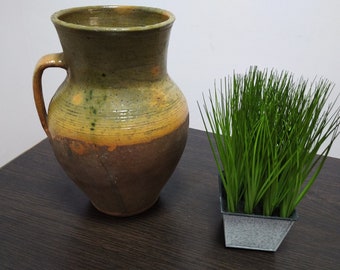 Crock vase Vintage clay vase Pottery anniversary gifts Primitive antiques Wabi sabi ceramics Country jar Rustic home decor Farmhouse kitchen