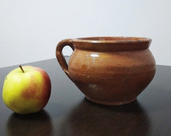 Vintage clay pot Ceramic crock vase Pottery anniversary gifts Country ceramics Rustic home decor Farmhouse kitchen vase table centerpiece
