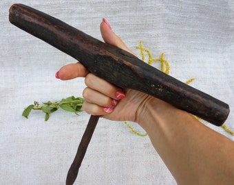 Antique hand drill  Primitive tool XXL hand wrough iron and handcarved wood tool Hand forged axis Farmhouse antiques Traditional crafts