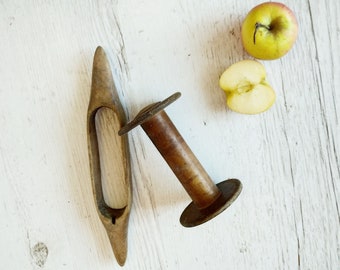 Parts of Antique Spinning Wheel Set of two pieces Fibre arts Wooden spinning wheel Weaving Looming tools Primitive tool Rustic wood decor