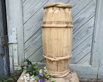 Antique floor vase 19" Primitive umbrella stand holder Country cottage Wooden tall vase Farmhouse wood Rustic home decor