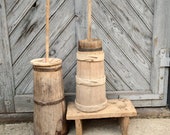 Wooden butter churn Primitive antique country decor Large churn Farmhouse vase Rustic home decor Wood vessel Full set
