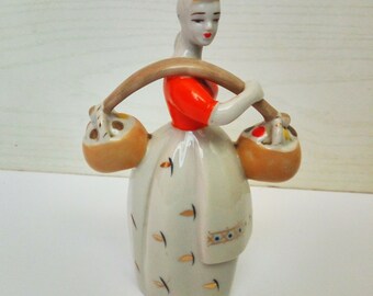 Vintage Porcelain Figurine Lady with Yoke Vintage Figurines Porcelain doll Girl in peasant dress Country woman