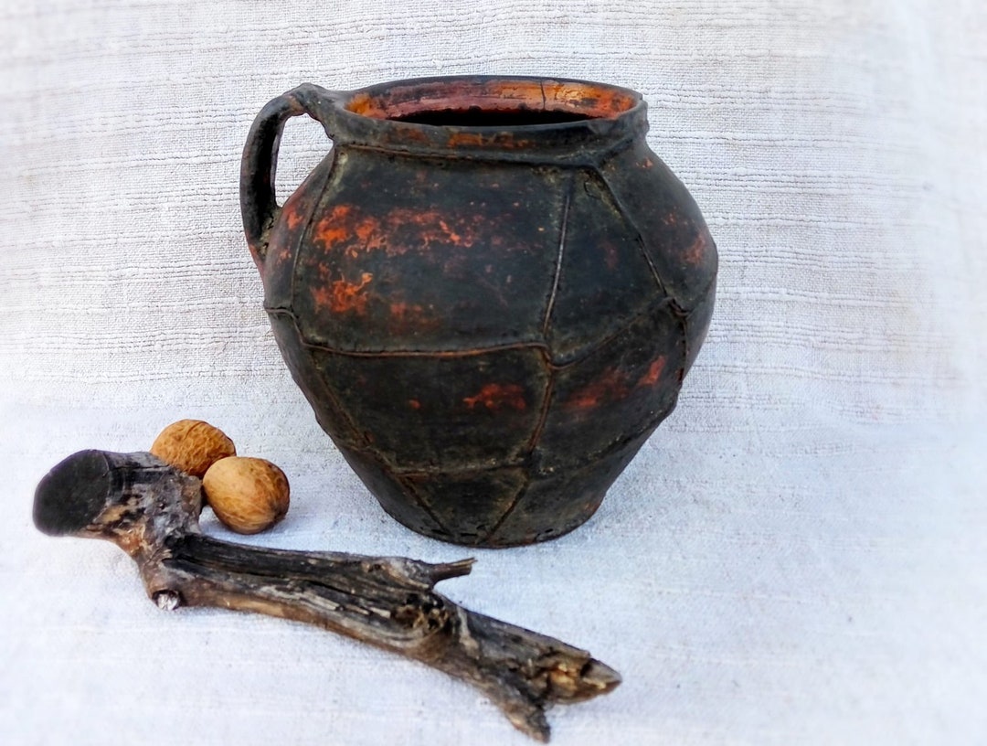 Antique Crock Vase Pottery Anniversary Gifts Ceramic Rustic Vessel