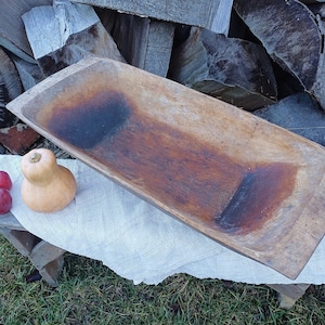 Large wooden bowl Antique dough bowl Wood bowl Rustic home decor Primitive antiques Country table centerpiece Wooden trencher Old bread bowl