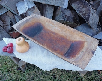 Large wooden bowl Antique dough bowl Wood bowl Rustic home decor Primitive antiques Country table centerpiece Wooden trencher Old bread bowl