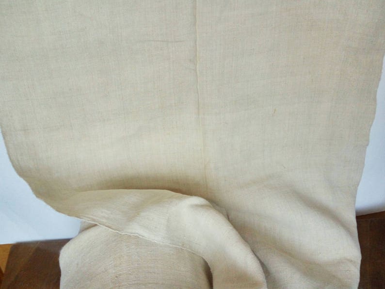 Antique hemp fabric Homespun cloth Grain sack fabric Thin linen Organic handwoven canvas Primitive ethnic fabric Off white Old hemp material image 8