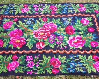 Vintage kilim rug Wool Colourful rug runner for bedroom or livingroom Rag rugs for living room Floral Bohemian carpet Rustic area rug woven