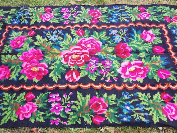 Vintage kilim rug Wool Colourful rug runner for bedroom or livingroom Rag rugs for living room Floral Bohemian carpet Rustic area rug woven