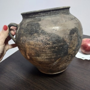 Clay Pot Antique Ceramic Vase Large Vintage Crock Ukrainian Pottery Anniversary Gifts Primitive Rustic Decor Farmhouse Country Cottage