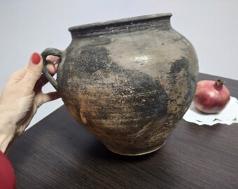 Clay Pot Antique Ceramic Vase Large Vintage Crock Ukrainian Pottery Anniversary Gifts Primitive Rustic Decor Farmhouse Country Cottage