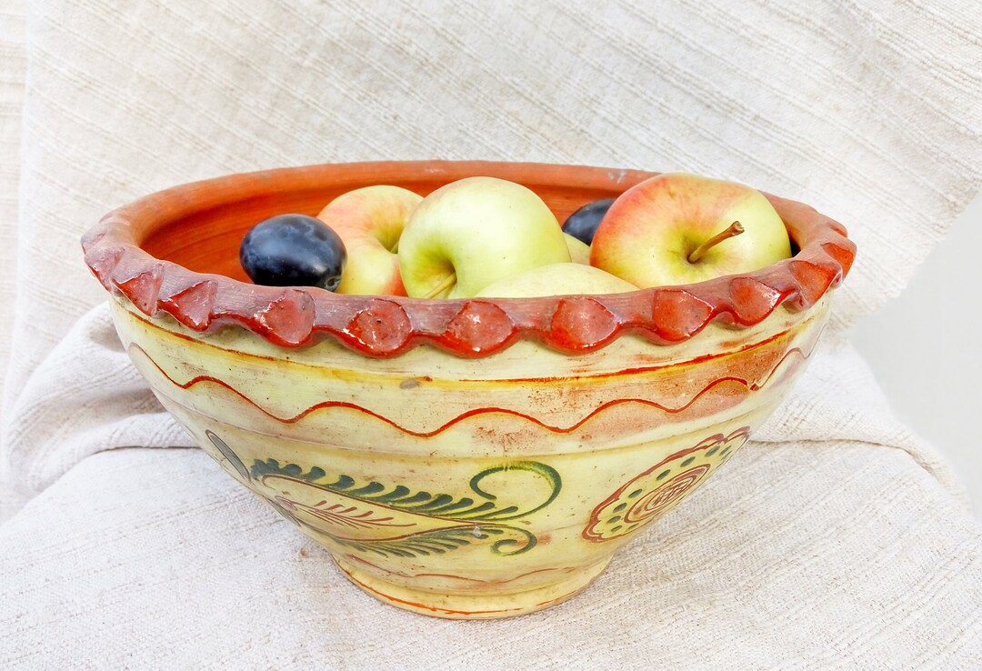 Antique Ceramics Bowl Rustic Kitchen Decor Hand Painted Ceramic Pottery