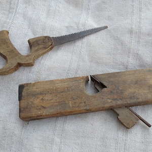 Antique wooden carpentry tool set Primitive antique tools Rustic woodworking plane Country craft tool Wooden tool Farmhouse cottage decor