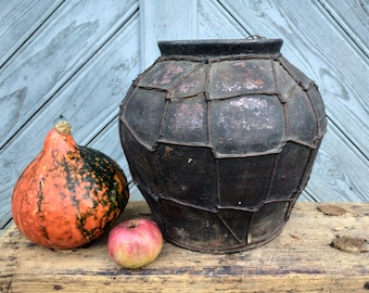 Vintage clay pot Antique crock vase Primitive pottery decor Ceramic jug Country home decor Farmhouse antiques Rustic home decor pitcher