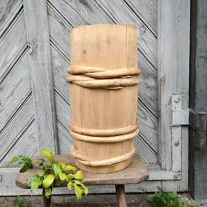 Primitive antique floor vase Country umbrella stand Wooden tall vase  Rustic home decor Farmhouse umbrella holder Old wood cottage decor