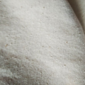 May include: Close-up of a white fabric with a slightly textured surface. The fabric has a few small brown spots.