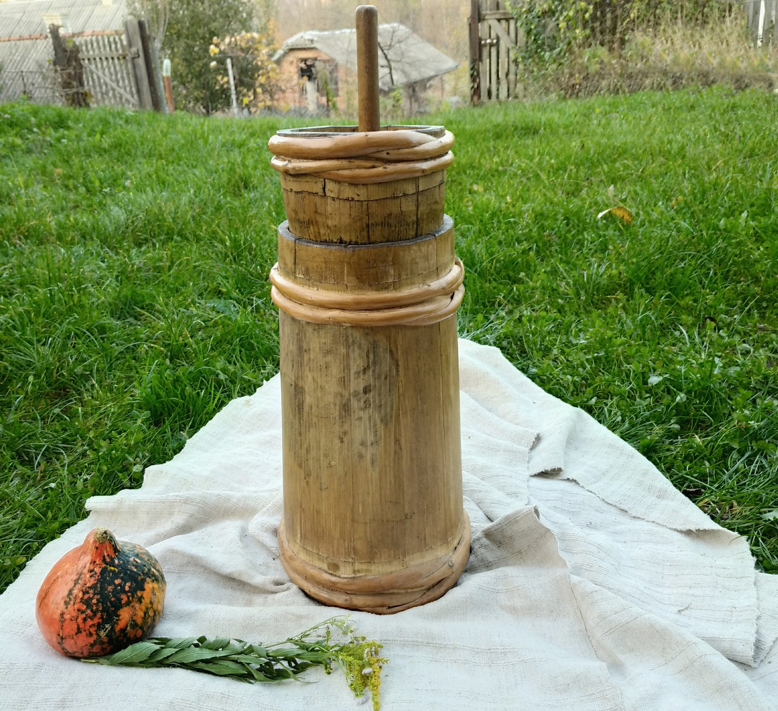 Antique butter churn Large wooden churn Unique country decor Etsy