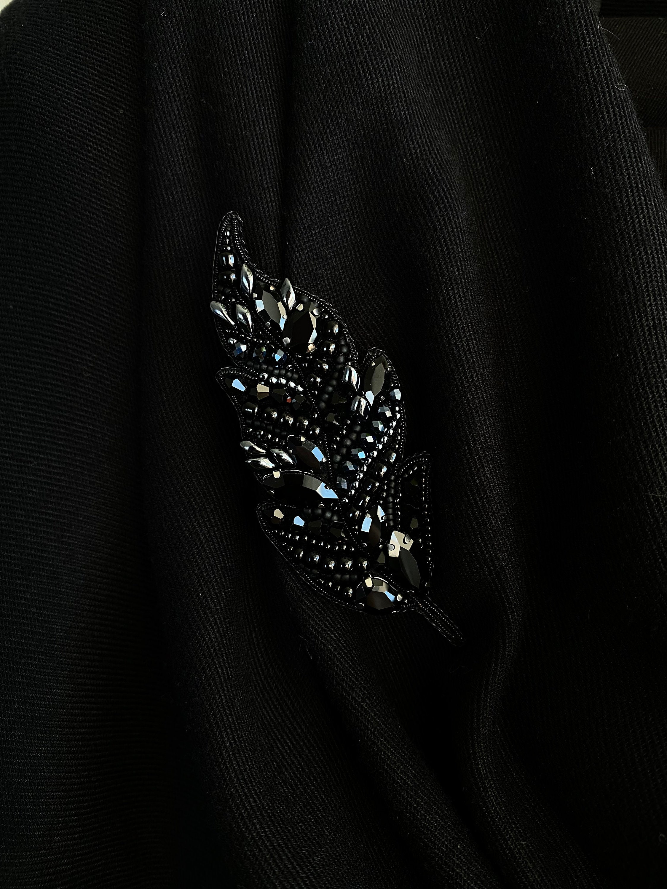 Black Feather Beaded Brooch Crystal Feather Pin Black Crow - Etsy