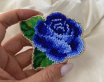 Blue Rose brooch, summer brooch, blue flower jewelry, beaded handcrafted  jewellery, embroidered brooch, brooche pin, beaded brooch gift