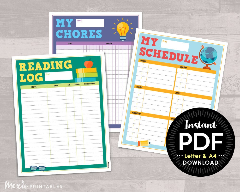 Kid Logs—chores, Schedule, and Reading PRINTABLES - (A4 or Letter) - Etsy