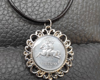 Knight vintage moneyfrom  Lithuania Necklace  Handcrafted Jewelry Metalworks  Resin Coin earrings Gifts women Neck adornment