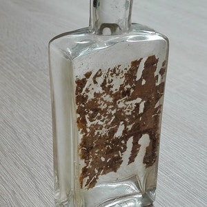 Vierkante fles, Antieke Fles, oude apotheker, Antiek Glas, Vintage Collectible, Rustiek Decor, schatglas, Reliëf Fles