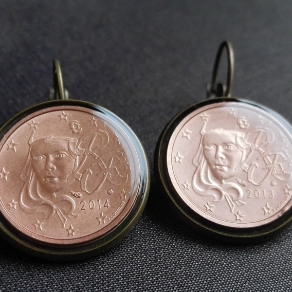 Resin Coin earrings Handcrafted Jewelry Earrings Fashion France Coin jewelry Metalworks Euro Gifts women Christmas gift Greetings from Paris