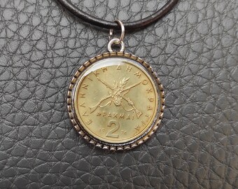 Greece jewelry, Greece coin, Vintage money, Greece, Necklaces, Greece Pendants, Coin, Riffles, Crossed riffles