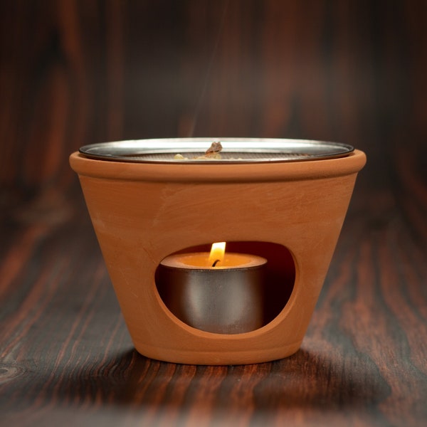 Räuchergefäß Terracotta klein mit Sieb und Teelicht
