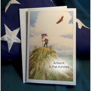 Gefeliciteerdkaart, adelaar boven de Amerikaanse vlag