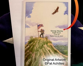 Personalized Congrats Card, with Customized Name, Eagle Over the American Flag
