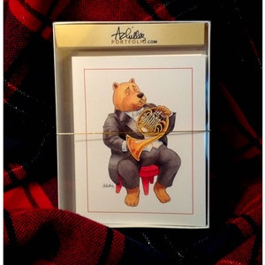 Tarjetas con notas de oso con trompa francesa, caja de 8