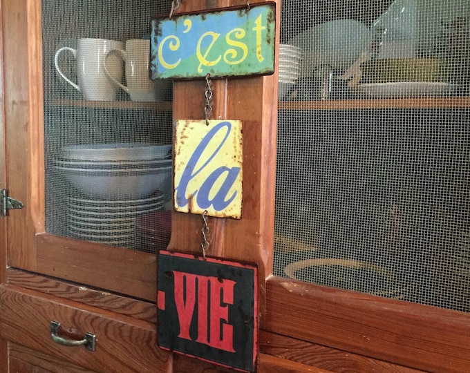 Vintage "C'est La Vie" Metal Sign: French Whimsical Wall Decor