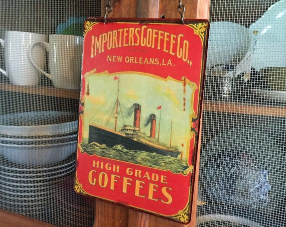 VINTAGE METAL SIGN Coffee Kitchen Decor "Importers Coffee" Home Wall Decor, Original Coffee Label Reproduction.