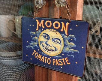 METAL SIGNS MOON - Tomato Paste-  -  Vintage New Orleans Labels- Kitchen Wall Decor, Historic Art Label. PASTin®
