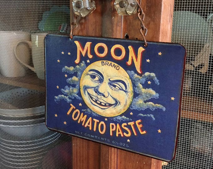 Vintage Moon Tomato Paste Metal Sign: Kitchen Wall Decor