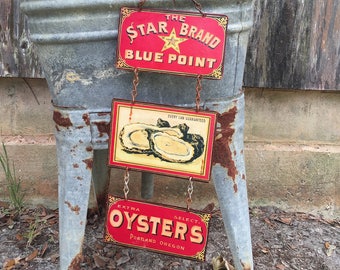 VINTAGE METAL SIGNS Oysters Kitchen Wall "Star Brand Oysters" Home Wall Decor, vintage can label reproduction. PASTin®