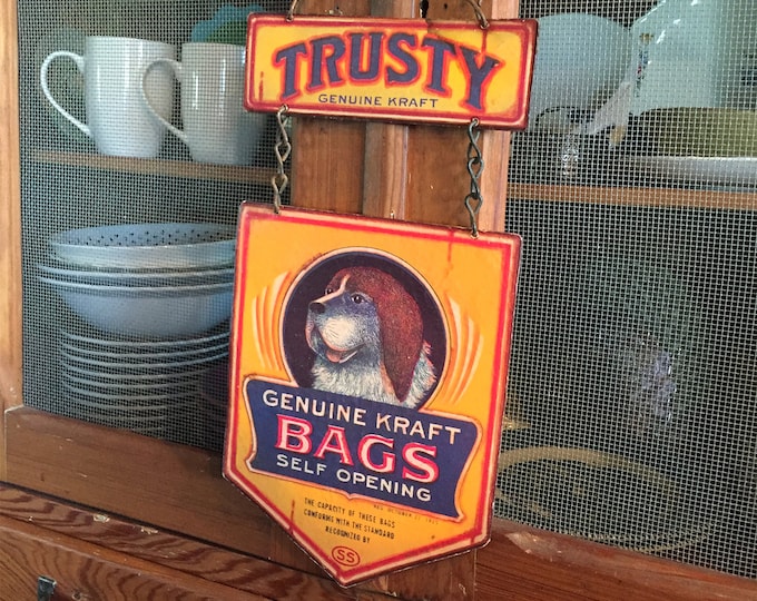 Vintage "Trusty Dog" Metal Sign: 1890s Lithograph Reproduction