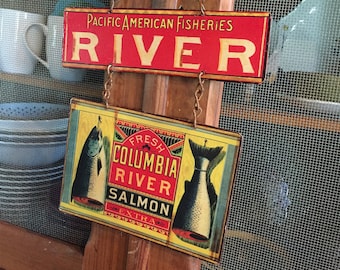 VINTAGE METAL SIGN for the Fisherman in the Family. Original Salmon Can Label Reproduction. Home Wall Decor, Vintage Look. PASTin®