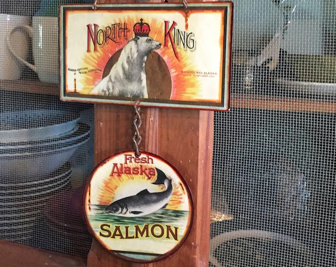 Vintage Metal Sign: North King Salmon, Cabin Decor (17x9")