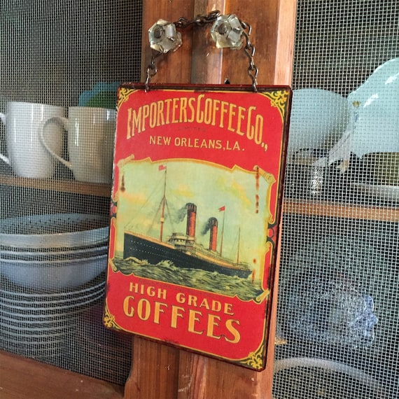 VINTAGE METAL SIGN Coffee Kitchen Decor "Importers Coffee" Home Wall Decor, Original Coffee Label Reproduction.