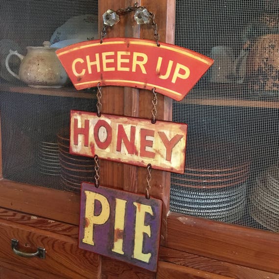 VINTAGE METAL SIGN "Cheer Up" Don't worry be happy! Unique Door Hanging to make a friend smile as they walk in.