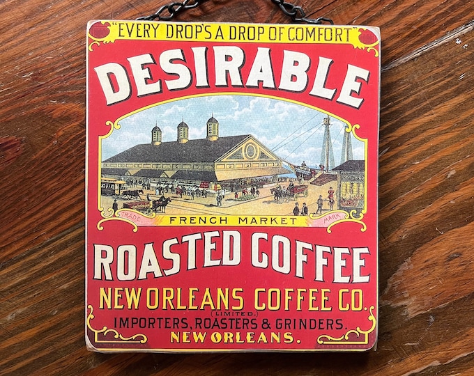 Vintage Coffee Sign: New Orleans Coffee Label Wood Plaque