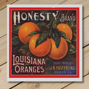 VINTAGE Reproduktion Wandkunst, "Honesty Orange" Antikes Label geeignet für Rahmung, Sammelkarten Sammlung Vergangene Karten®